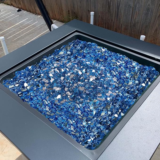 VEVOR Fire Glass, 10LBS / 4.5KG High-Temperature Resistant Fireplace Rocks, 1/2-Inch / 12.7 mm Reflective & Smokeless Firepit Glass Rock, High Luster Stone Landscaping for Fire Pit Table, Pacific Blue