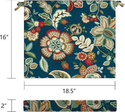LVTXIII Outdoor Seat Cushions Set of 4 Square Corner Chair Cushions with Ties, Patio Chair Pads for Home Office and Patio Garden Furniture Decoration 18.5"x16"x2", Peacock Blue