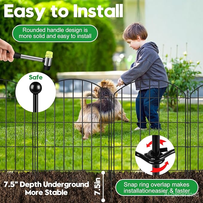 Decorative Garden Fence 24in (H) x16ft (L), Arched Rustproof Metal No Dig Fence for Dogs & Rabbit, Ornamental Animal Barrier for Flower Beds, Border Panels Fencing for Yard & Patio Outdoor Decor