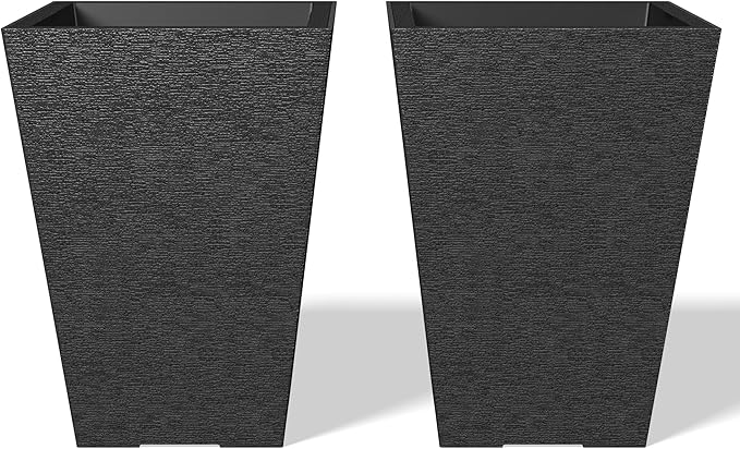 Kante 14 Inch Tall Planter Set of 2, Large Taper Planter for Outdoor Indoor Garden Patio Front Door (Black)