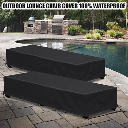 Waterproof Patio Lounge Chair Cover 2 Pack Outdoor Chaise Lounge Covers 600D Weather Resistant Material, UV Protection, Windproof Design Outside Furniture Covers 80" x 28" x 14" H,Black