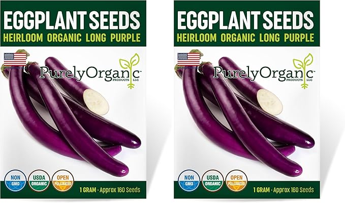 Organic Eggplant Seeds (Long Purple) - Approx 160 Seeds (Pack of 2)