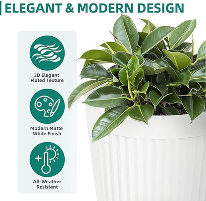 20" Tall Planters for Indoor Outdoor Plants (Set of 2), Cement-Look Large Flower Pots, High-Desity Resin Planters, UV-Protected Outdoor Pots for Garden, Balcony, Porch or Living Room Decor