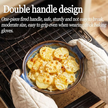 Ceramics Au Gratin baking Dishes Set of 2, Baking Tray Bake ware, 10.5 oz Ramekins, for Pie Pan, Appetizer, Tart, Dessert, Quiche, Oven Small dish, individual dishes, Round 9 Inch