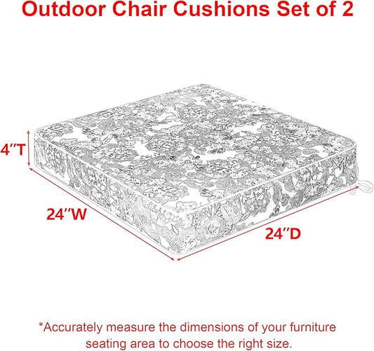Favoyard Outdoor Chair Cushion 24 x 24 x 4 In Waterproof Pattern Fade Resistant Cushions for Patio Furniture with Removable Cover Attach Straps 28D Foam Insert Cushions Pads for Seat Sofa Couch 2 Pack