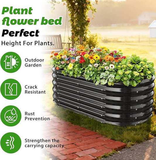 YSEJOMP 17" Tall Outdoor Garden Raised Garden Bed Kits, 4ft X 2ft Oval,0.8MM Thick Metal Raised Planter Bed/Ground Planter Box for Variety of Flowers,Herbs,Vegetables (Black, 48X24X16.5 Inches)
