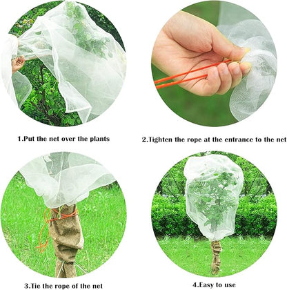 4 Pack Garden Neting Plant Insect Bird Barrier Mesh with Drawstring 4Ft x 4.6Ft Mesh Plant Covers Freeze Protection Tomato Barrier Bag for Garden Flower Blueberry Vegetables Fruits Bird Eating
