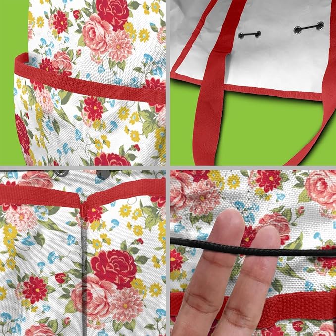 Floral Garden Tool Bag - Waterproof Garden Tote with 8 Pockets, Large Storage Home Organizer Gardening Tool Oxford Bag for Garden Tools Kits Holder, Ideal Outdoor Gardening Gift for Women & Men