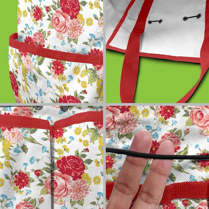 Floral Garden Tool Bag - Waterproof Garden Tote with 8 Pockets, Large Storage Home Organizer Gardening Tool Oxford Bag for Garden Tools Kits Holder, Ideal Outdoor Gardening Gift for Women & Men