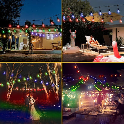 Auroraworld 48FT Solar RGB Outdoor String Lights, Dimmable Waterproof LED Patio Lights with Remote, 15 Shatterproof Edison Bulbs for Cafe Yard Garden Party Decor