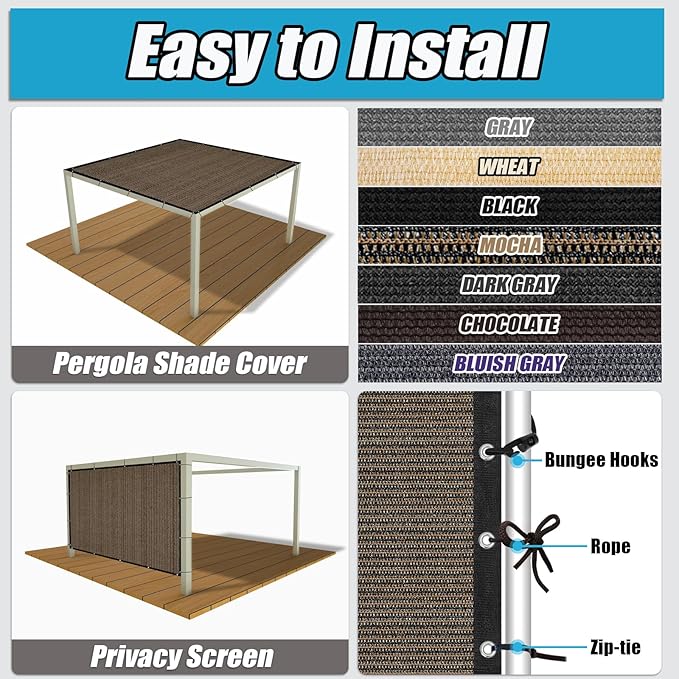 Amagenix 90% Sun Shade Cloth with Grommets, 6' x 8' Pergola Replacement Shade Cover Canopy Privacy Screen for Outdoor Patio Garden, Mocha (We Customized)