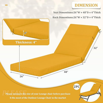 2 Pcs Chaise Lounge Cushions Outdoor, 80" L X 26" W X 4" D Lounge Chair Cushions for Outdoor Furniture, High-Density Foam Patio Chaise Cushion-Waterproof Fade-Resistant ThickPatio lounge chair cushion