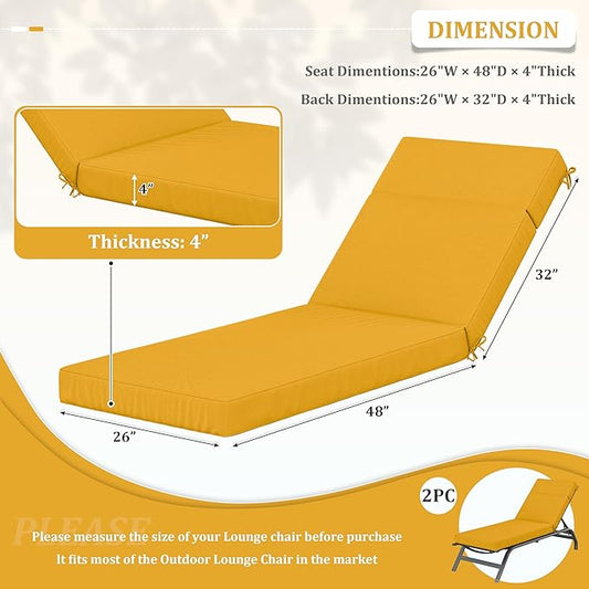 2 Pcs Chaise Lounge Cushions Outdoor, 80" L X 26" W X 4" D Lounge Chair Cushions for Outdoor Furniture, High-Density Foam Patio Chaise Cushion-Waterproof Fade-Resistant ThickPatio lounge chair cushion