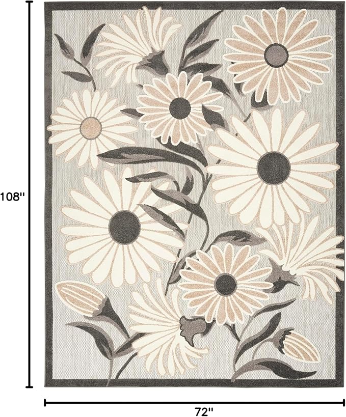 Nourison Home Aloha Indoor/Outdoor Beige 6' x 9' Area-Rug, Easy-Cleaning, Non Shedding, Bed Room, Living Room, Dining Room, Kitchen, Backyard, Deck, Patio (6x9)