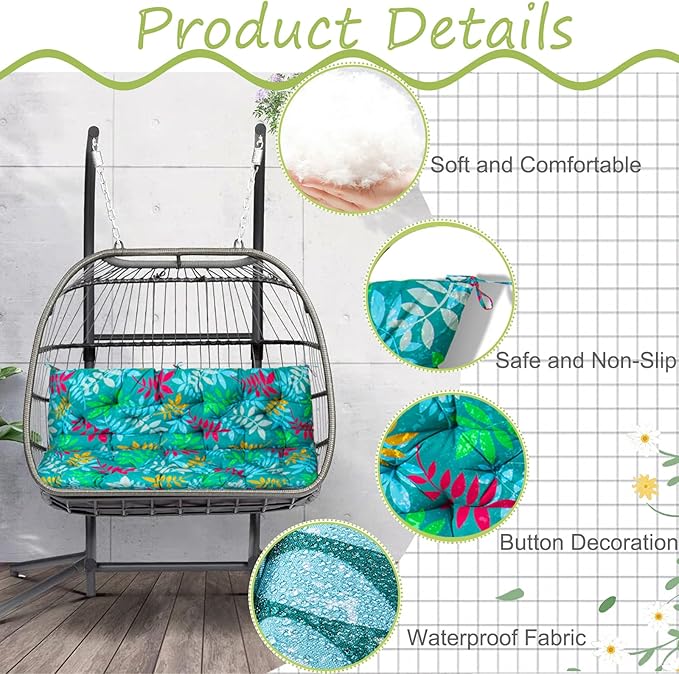 Replacement Cushion for Swings, Waterproof Porch Swing Cushion, 2-3 Seat Replacement Swing Seat Cushion with Backrest and Ties for Patio Backyard Porch Garden(Flower Color 40 * 60 in)