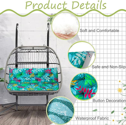 Replacement Cushion for Swings, Waterproof Porch Swing Cushion, 2-3 Seat Replacement Swing Seat Cushion with Backrest and Ties for Patio Backyard Porch Garden(Flower Color 40 * 60 in)