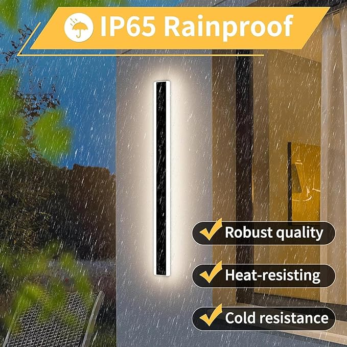 Mikeru Modern Wall Light, Dimmable Outdoor Sconce 31.4in Black Exterior Light with Remote Control IP65 Waterproof Anti-Rust Linear Long Porch Light