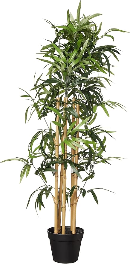 Amazon Basics Artificial Bamboo Plant with Plastic Planter Pot, 39.4", Green, Home Office Decor, Floor Plant