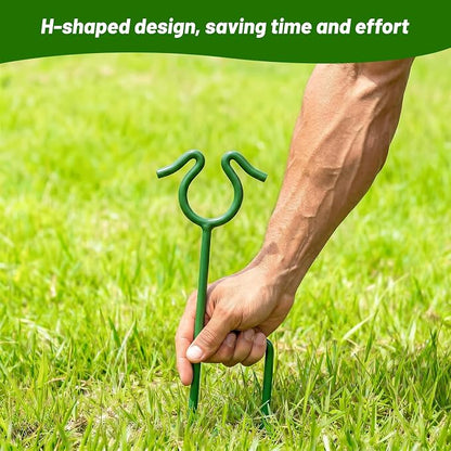 4 Pack Garden Hose Guide Stakes, 14 inch Metal Hose Guides for Garden Heavy Duty Rustproof Coated Spike Keeps Water Hose Out of Flower Beds Outside Lawn & Yard Plant Protection (Green)