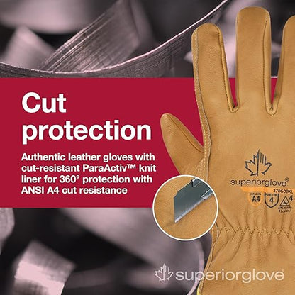 Superior Glove Endura Cut and Water Resistant Leather Work Gloves for Men & Women – 378GOBKL Large (Pack of 1 Pair)