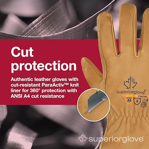 Superior Glove Endura Cut and Water Resistant Leather Work Gloves for Men & Women – 378GOBKL 2X-Large (Pack of 1 Pair)