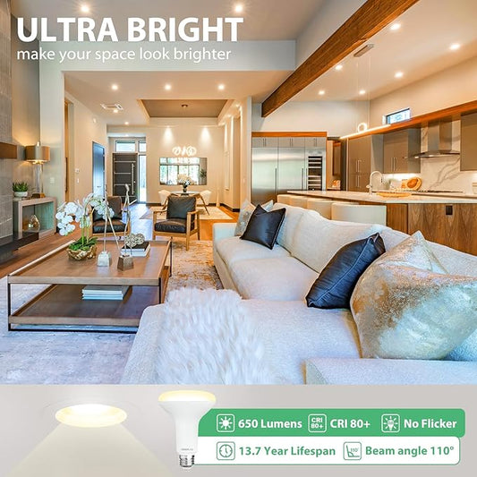 18 Pack BR30 LED Recessed Light Bulb, Dimmable Indoor Flood Light Bulbs CRI80 7W Equivalent 65W 2700K Soft White 650 Lumens, 15000 Lifetime Hours E26 Base LED Can Light Bulb, Flicker-Free