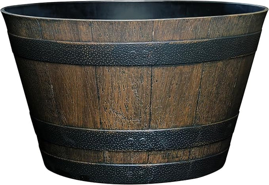 Classic Home & Garden Whiskey Barrel Planters - Wood Finish Flower Planter Pot - Stylish Garden Pots - Indoor & Outdoor Resin Planters - Weather-Resistant Planting Pot (20.5" Kentucky Walnut, 1- Pack)