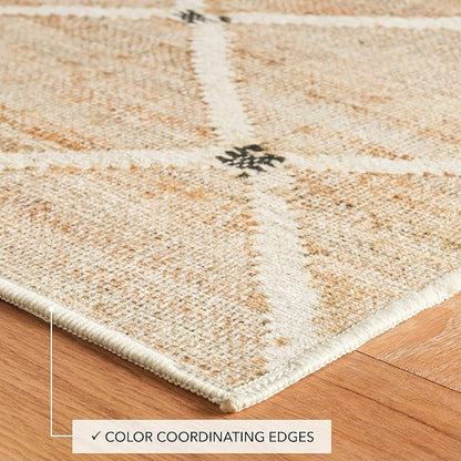 Dash and Albert Kali Machine Washable Area Rug - 3' x 5' Natural - Diamond Accent Rug - Anti-Slip Backing, Lightweight, Machine Washable, High Traffic Areas Kitchen, Mudroom, Laundry Room