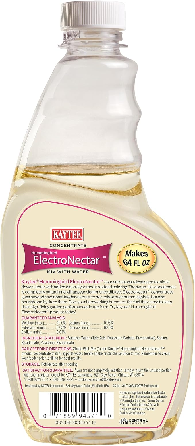 Kaytee Hummingbird ElectroNectar Wild Bird Food, 16 oz Concentrate 2 Pack, Makes 128 oz of ElectroNectar