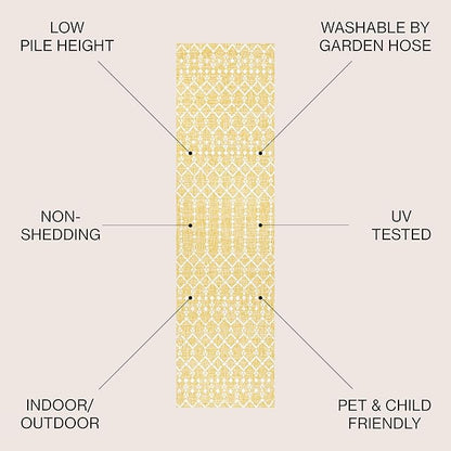 JONATHAN Y Moroccan Geometric Indoor Outdoor Runner Rug 2X10 Yellow/Cream, Ourika Textured Weave for Backyard, Patio, Porch, Easy-Cleaning, High Traffic, Pet-Friendly, Non-Shedding (SMB108G-210)