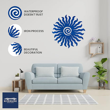 Riverside Designs Sunburst Metal Wall Art Steel Outdoor Decor - Heavy-Duty and Waterproof - Made in USA (24", Blue)