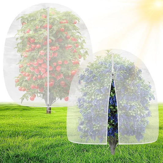 OZMI Bird Netting for Garden, 6 x 6 FT Blueberry Bush Netting Cover with Zipper, Drawstring Reusable Mesh Plant Protector for Shrubs Bush Fruit Tree Potted (2 Pack)