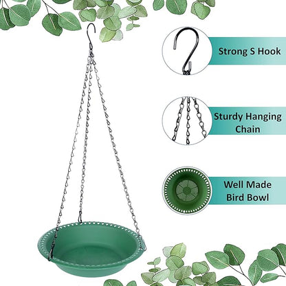 Hanging Bird Feeder Tray with Drainage Holes for Outside Fit Most Seed, Rugged Recycled Plastic Feeding Station, Great for Attracting Wild Birds (12 inch, Green)