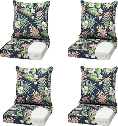Arden Outdoor Foam Deep Seat Cushion (4-Pack), 22x24, Premium High-Density Foam, Never Flattens, Weather-Proof for Patio Chair Sofa Couch, Simone Blue Tropical