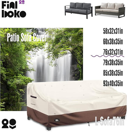 3-Seater Outdoor Couch Cover,76Wx32Dx31H Inches Patio Furniture Covers, Heavy Duty Covers for Outdoor Furniture Covers Waterproof, Beige&Brown