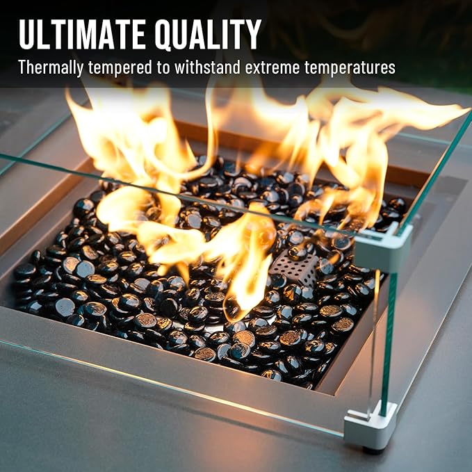 Skyflame 10-Pound Fire Glass Beads for Fire Pit Fireplace, 1/2-Inch Size Onyx Black Reflective Decorative Blended Fireglass Drops for Landscaping