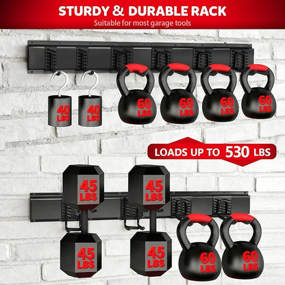64 Inches Garage Tool Organizer Wall Mount, Tool Storage Rack Wall Mount, Heavy Duty Garden Wall Organizer System for Yard, garage and Shed, Tool Holder for Hanging Rake Snowboard Broom Mop