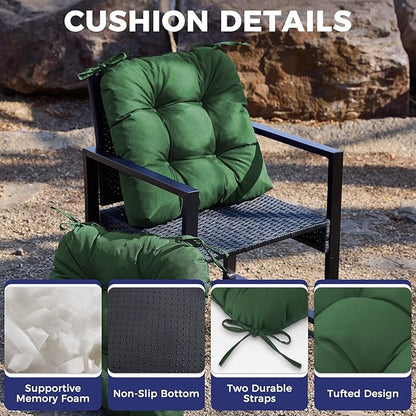 IASEAHK Outdoor Chair Cushions Set of 2, 17" x 17" x 4", Waterproof Outdoor Seat Cushions for Patio Furniture, Fade-Resistant Patio Chair Cushion, Dining Wicker Chair Pads for Porch Garden, Dark Green