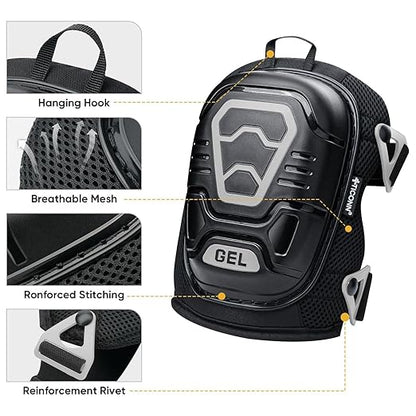 TICONN Gel Knee Pads for Work, Professional Heavy Duty Work Knee Pads for Men with Soft Foam and Gel Cushion for Men Construction, Garden, Flooring (Black/Grey)