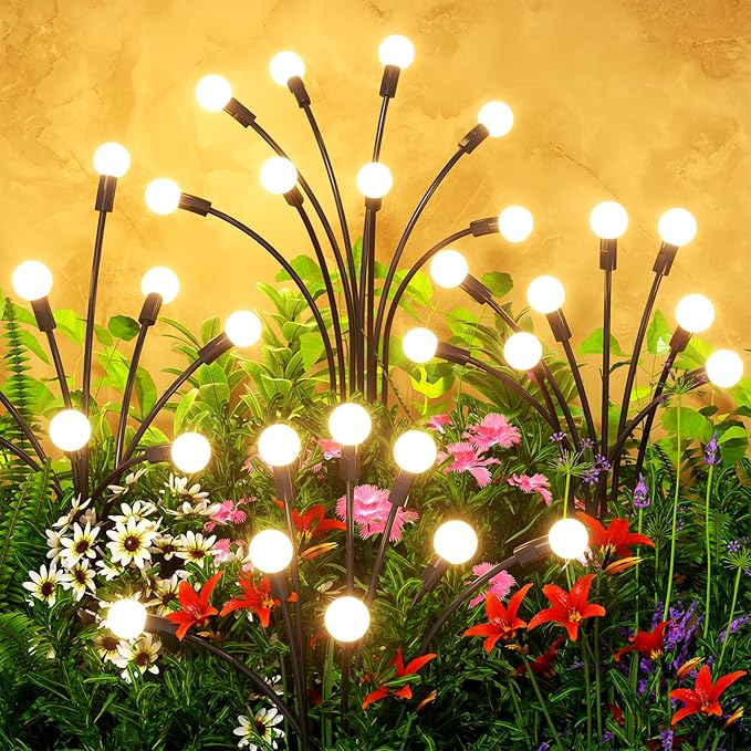 Solar Lights Outdoor(6 Packs,48 LEDs), Solar Firefly Lights with 4 Modes, Solar Lights Outdoor Waterproof for Garden Decor, High Lumens Outdoor Lights for Patio Yard, Sway by Wind, Gifts for Women