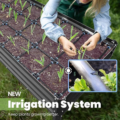 KING BIRD Raised Garden Bed with Irrigation System and Legs Galvanized Elevated Planter Box 48×24×31.5 in for Backyard, Patio, Balcony, 400lb Capacity, Dark Grey