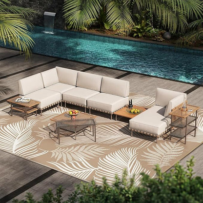 Pauwer Waterproof Outdoor Rug 8x10, Reversible Plastic Straw Patio Camping Rug, Indoor Outdoor RV Mat Carpet for Deck, Camper, Porch, Balcony, Backyard, Picnic, Leaf Brown