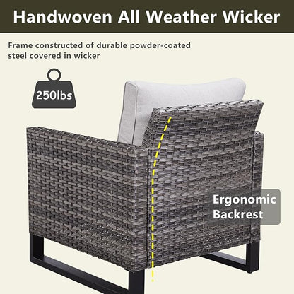 Rilyson Wicker Outdoor Patio Furniture Set - 6 Piece Patio Conversation Set with 2 Armrest Chairs,2 Rattan Ottoman,1 Couch and 1 Metal Side Table for Outside Porch Deck Backyard(Mixed Grey/Beige)