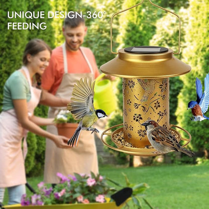 Solar Bird Feeders Outdoors Hanging - Metal Waterproof Outside Wild Bird Feeders Solar Garden Lantern Ideal Gift for Bird Lovers, Women and Mom, Decoration for Yard, Patio, Lawn