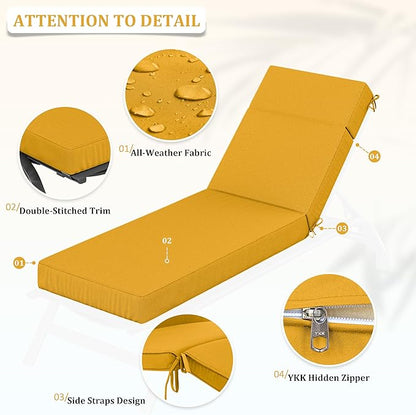 Chaise Lounge Cushions Outdoor, 72" L X 21" W X 4" D Lounge Chair Cushions for Outdoor Furniture, High-Density Foam Outdoor Chaise Cushion-Waterproof Fade-Resistant ThickPatio lounge chair cushion