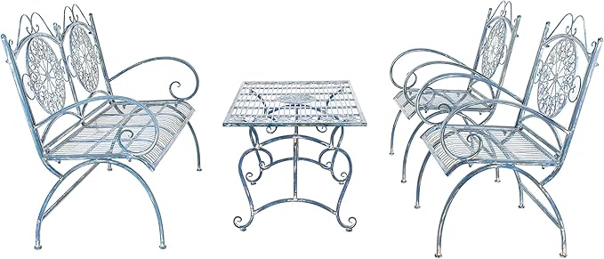 SAFAVIEH PAT5001C Collection Sophie Victorian Antique Blue 4-Piece Patio Outdoor Set