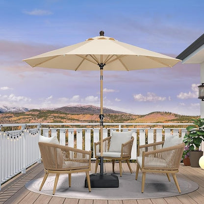 PURPLE LEAF 10 Feet Patio Umbrella Outdoor Table Umbrella Aluminum Round Market Umbrella with Push Button Tilt & 8 Sturdy Ribs and Crank Commercial Sun Umbrella for Garden Patio Balcony, Beige