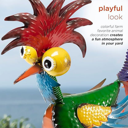 Alpine Corporation | 18" Tall Wacky Metal Rooster Yard Statue – Colorful Indoor/Outdoor Farm Animal Décor for Garden, Patio, Lawn, or Porch