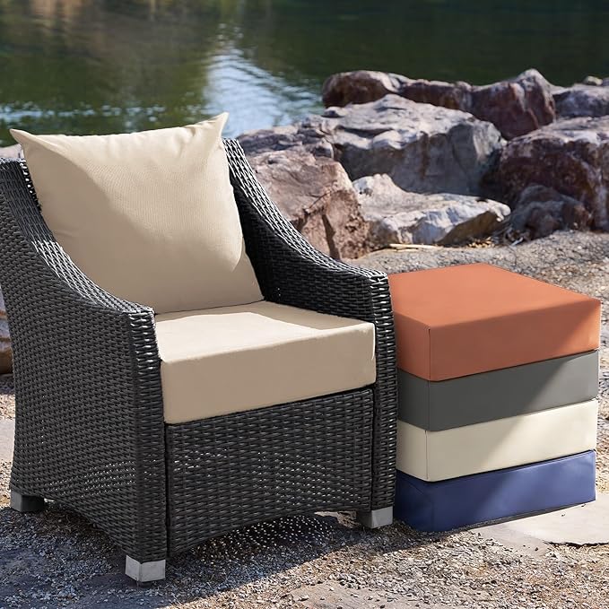 Outdoor Cushions for Patio Furniture, Outdoor Seat Cushion Set 24 x 24 x 4 Inch, Waterproof & Fade Resistant Outdoor Chair Cushions, Deep Seat Patio Cushion with Removable Cover, Beige