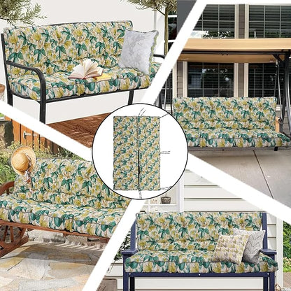 Porch Swing Cushion Three Seat, Waterproof Swing Cushions Replacement with Backrest, Outdoor Garden Furniture Patio 4" Thickened Cushions with Ties (Clover, 40 x 63in)